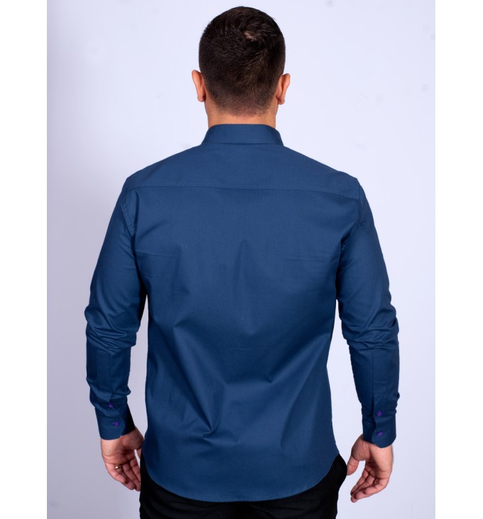 Camisa Masculina de Manga Longa Azul Marinho com detalhes Camisa Masculina de Manga Longa Azul Marinho com detalhes