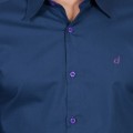 Camisa Masculina de Manga Longa Azul Marinho com detalhes