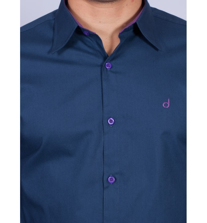 Camisa Masculina de Manga Longa Azul Marinho com detalhes Camisa Masculina de Manga Longa Azul Marinho com detalhes