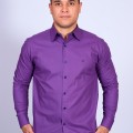 Camisa Masculina de Manga Longa Roxa com detalhes em marinho