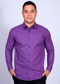 Camisa Masculina de Manga Longa Roxa com detalhes em marinho