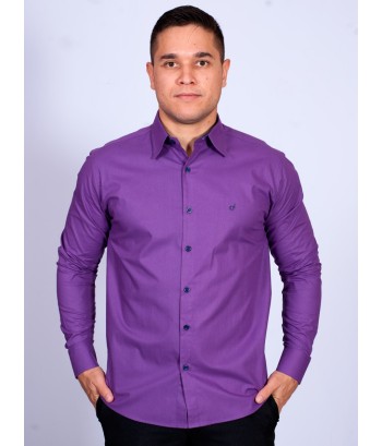 Camisa Masculina de Manga Longa Roxa com detalhes em marinho