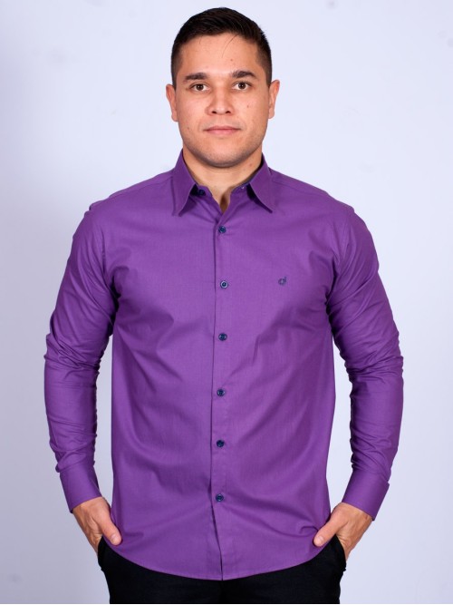 Camisa Masculina de Manga Longa Roxa com detalhes em marinho