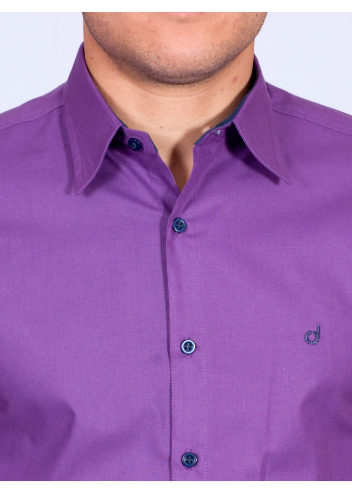 Camisa Masculina de Manga Longa Roxa com detalhes em marinho