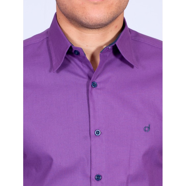Camisa Masculina de Manga Longa Roxa com detalhes em marinho