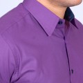 Camisa Masculina de Manga Longa Roxa com detalhes em marinho