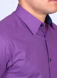 Camisa Masculina de Manga Longa Roxa com detalhes em marinho