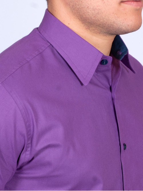 Camisa Masculina de Manga Longa Roxa com detalhes em marinho