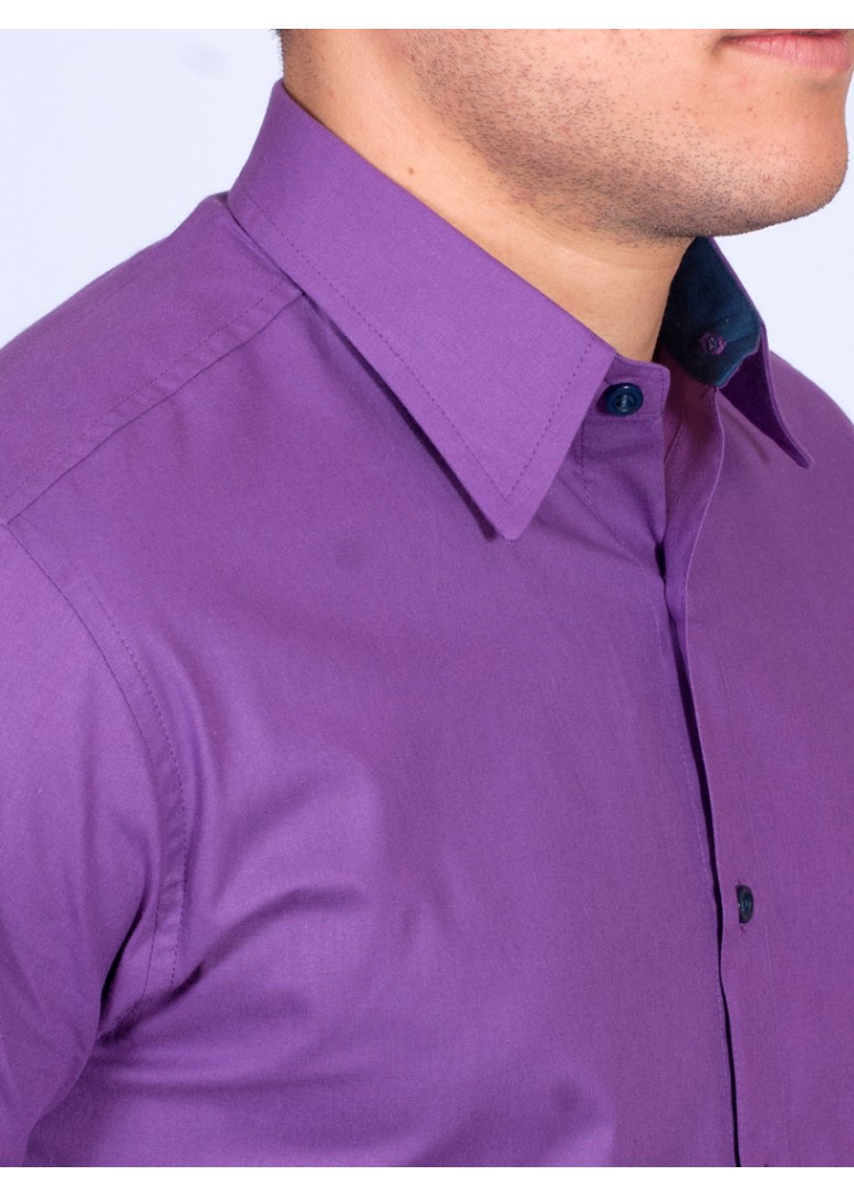 Camisa Masculina de Manga Longa Roxa com detalhes em marinho