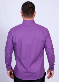 Camisa Masculina de Manga Longa Roxa com detalhes em marinho