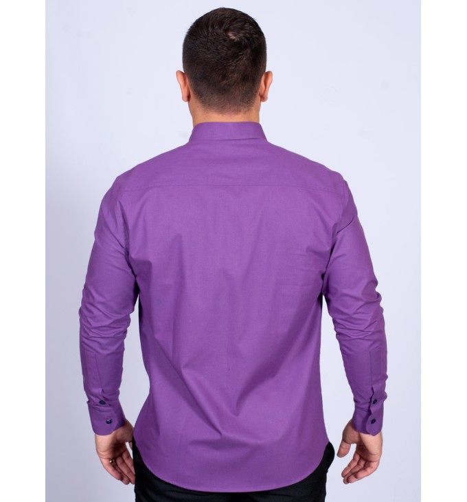 Camisa Masculina de Manga Longa Roxa com detalhes em marinho Camisa Masculina de Manga Longa Roxa com detalhes em marinho