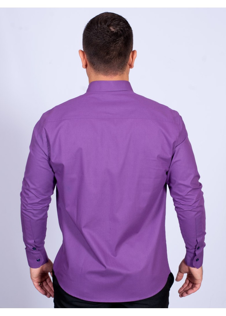 Camisa Masculina de Manga Longa Roxa com detalhes em marinho