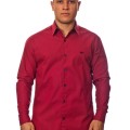 Camisa social vinho masculina manga longa com detalhe de algodão