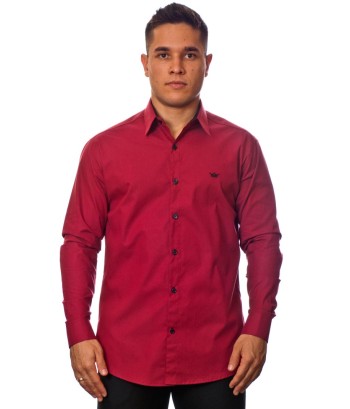 Camisa social vinho masculina manga longa com detalhe de algodão