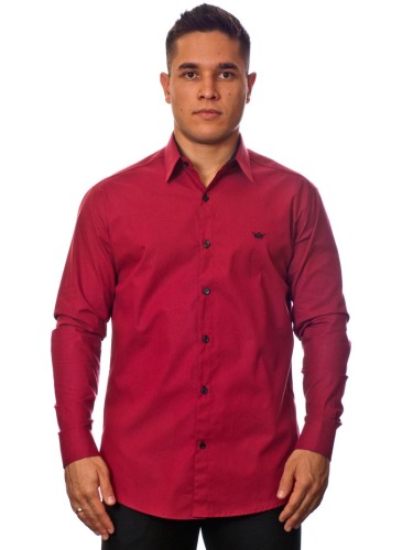 Camisa social vinho masculina manga longa com detalhe de algodão