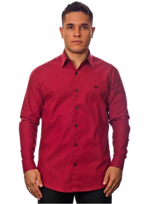 Camisa social vinho masculina manga longa com detalhe de algodão