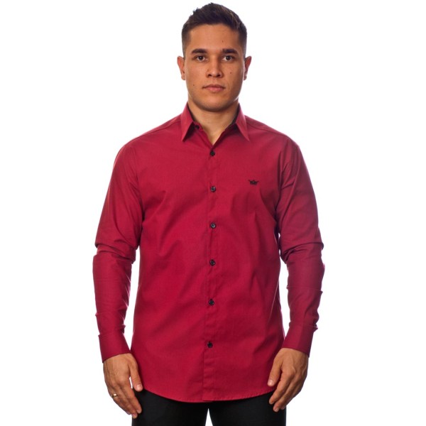 Camisa social vinho masculina manga longa com detalhe de algodão