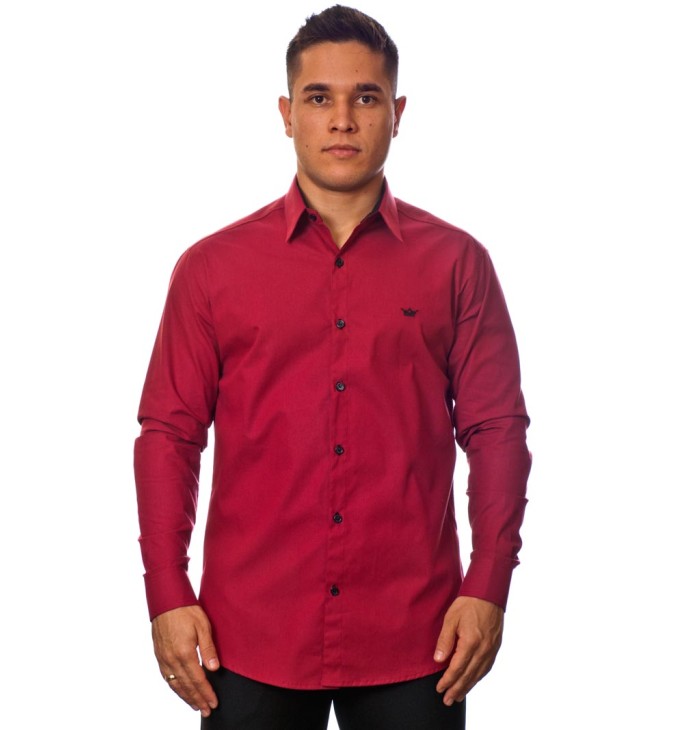 Camisa social vinho masculina manga longa com detalhe de algodão Camisa social vinho masculina manga longa com detalhe de algodão