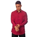 Camisa social vinho masculina manga longa com detalhe de algodão