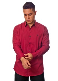Camisa social vinho masculina manga longa com detalhe de algodão