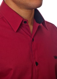 Camisa social vinho masculina manga longa com detalhe de algodão