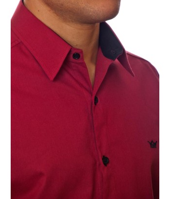 Camisa social vinho masculina manga longa com detalhe de algodão
