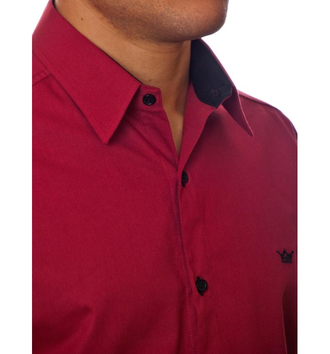 Camisa social vinho masculina manga longa com detalhe de algodão Camisa social vinho masculina manga longa com detalhe de algodão
