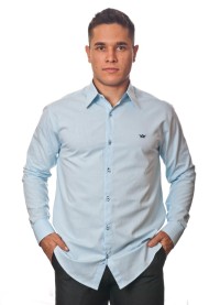 Camisa social azul claro masculina manga longa de algodão