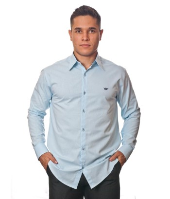 Camisa social azul claro masculina manga longa de algodão