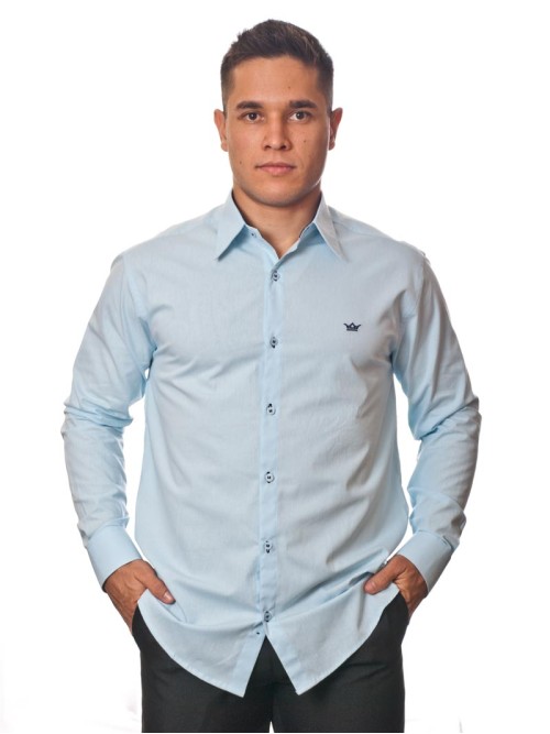 Camisa social azul claro masculina manga longa de algodão