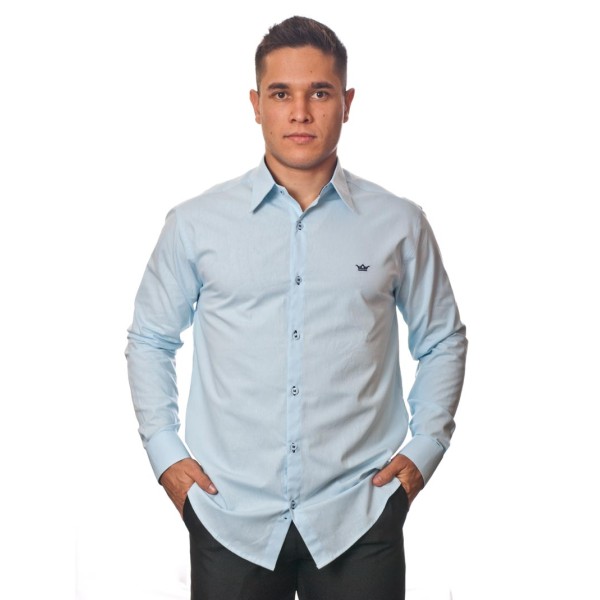 Camisa social azul claro masculina manga longa de algodão