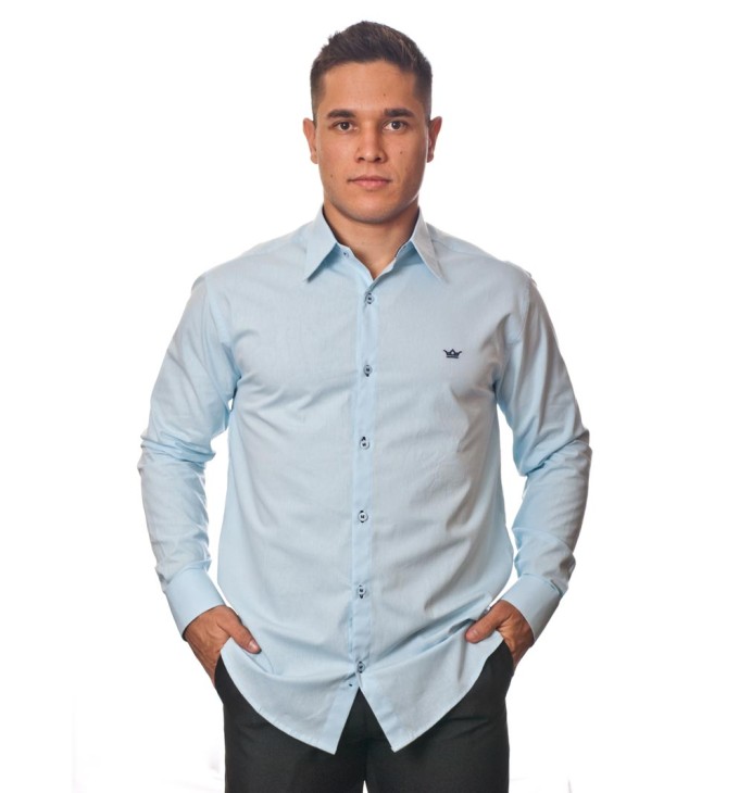 Camisa social azul claro masculina manga longa de algodão Camisa social azul claro masculina manga longa de algodão