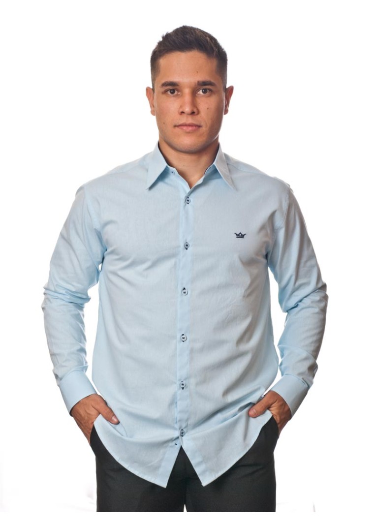 Camisa social azul claro masculina manga longa de algodão