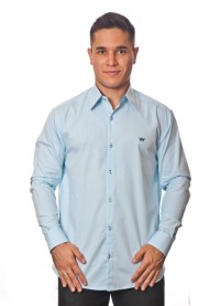 Camisa social azul claro masculina manga longa de algodão