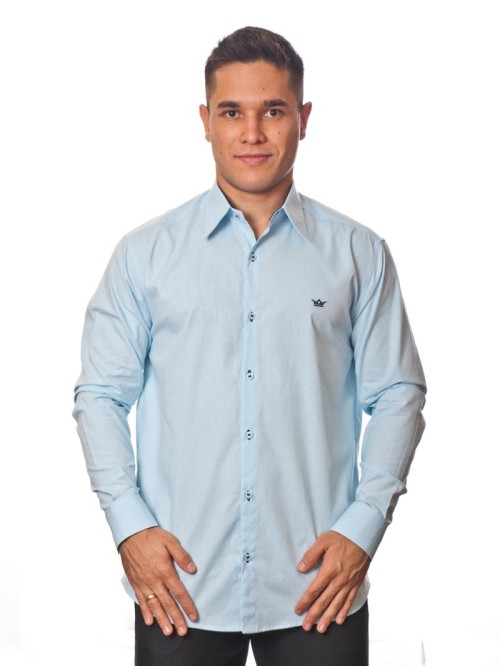 Camisa social azul claro masculina manga longa de algodão