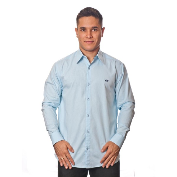 Camisa social azul claro masculina manga longa de algodão