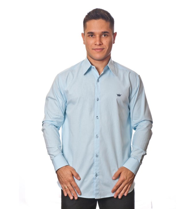 Camisa social azul claro masculina manga longa de algodão Camisa social azul claro masculina manga longa de algodão