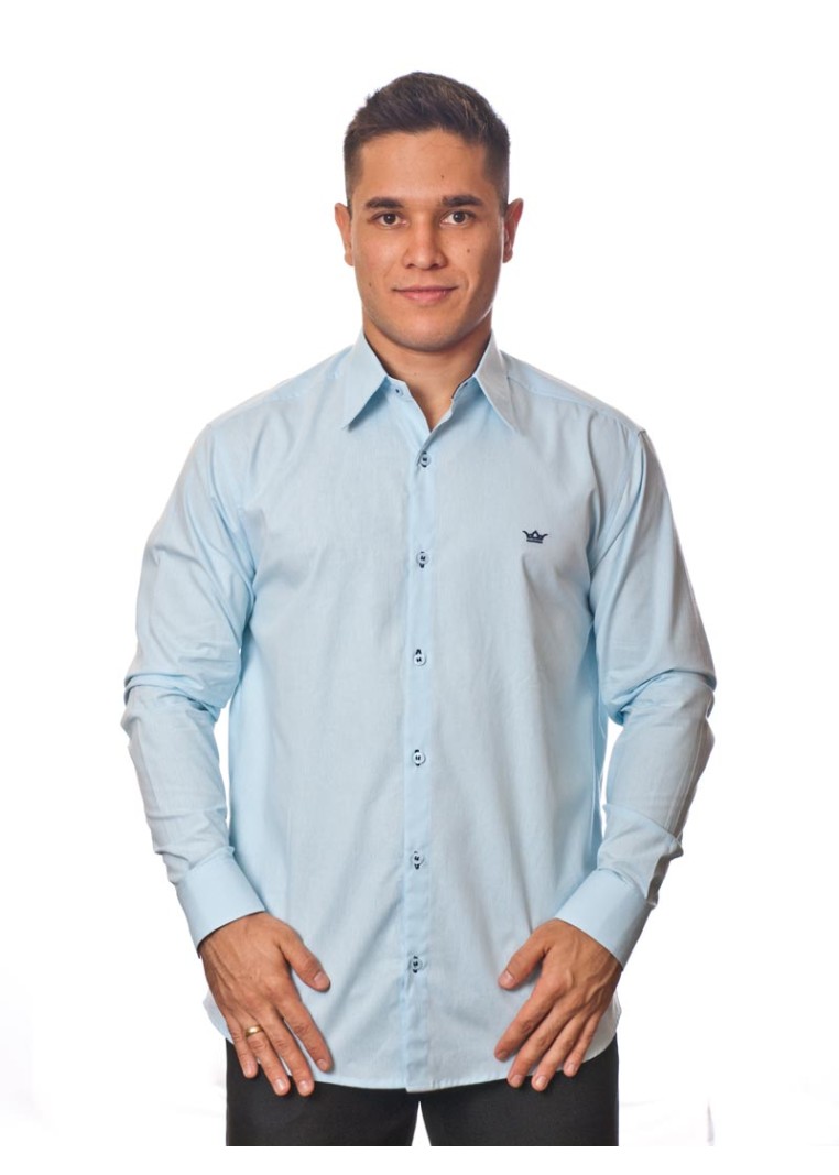 Camisa social azul claro masculina manga longa de algodão