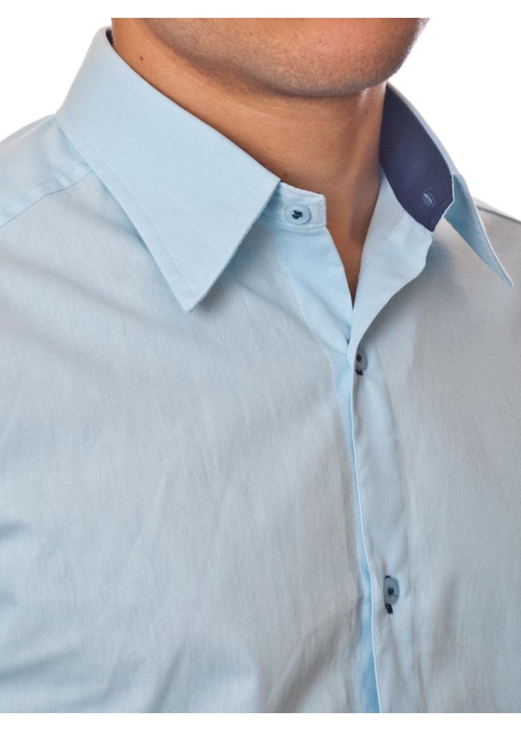 Camisa social azul claro masculina manga longa de algodão