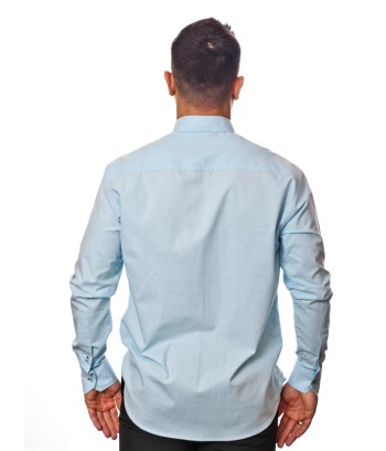Camisa social azul claro masculina manga longa de algodão