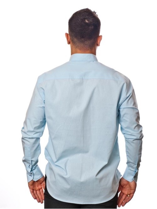 Camisa social azul claro masculina manga longa de algodão