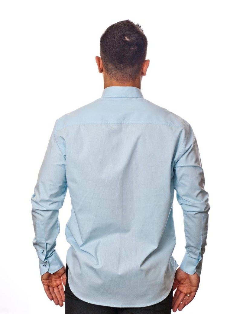 Camisa social azul claro masculina manga longa de algodão