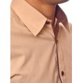 Camisa social bege masculina manga longa de algodão com detalhe