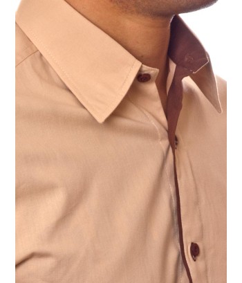 Camisa social bege masculina manga longa de algodão com detalhe