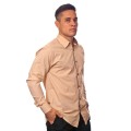 Camisa social bege masculina manga longa de algodão com detalhe