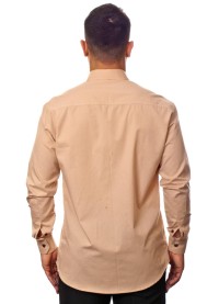 Camisa social bege masculina manga longa de algodão com detalhe