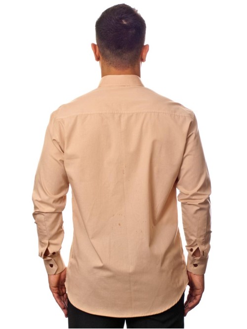 Camisa social bege masculina manga longa de algodão com detalhe Camisa social bege masculina manga longa de algodão com detalhe
