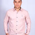 Camisa masculina salmão com detalhes de manga longa de algodão