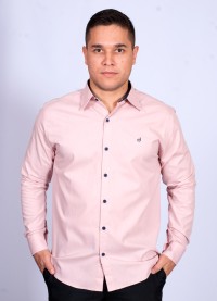 Camisa masculina salmão com detalhes de manga longa de algodão