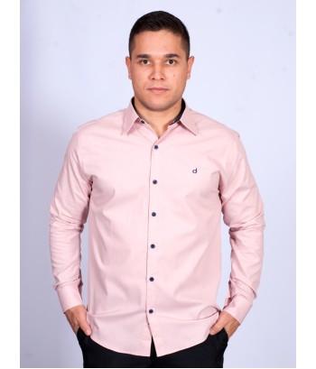 Camisa masculina salmão com detalhes de manga longa de algodão